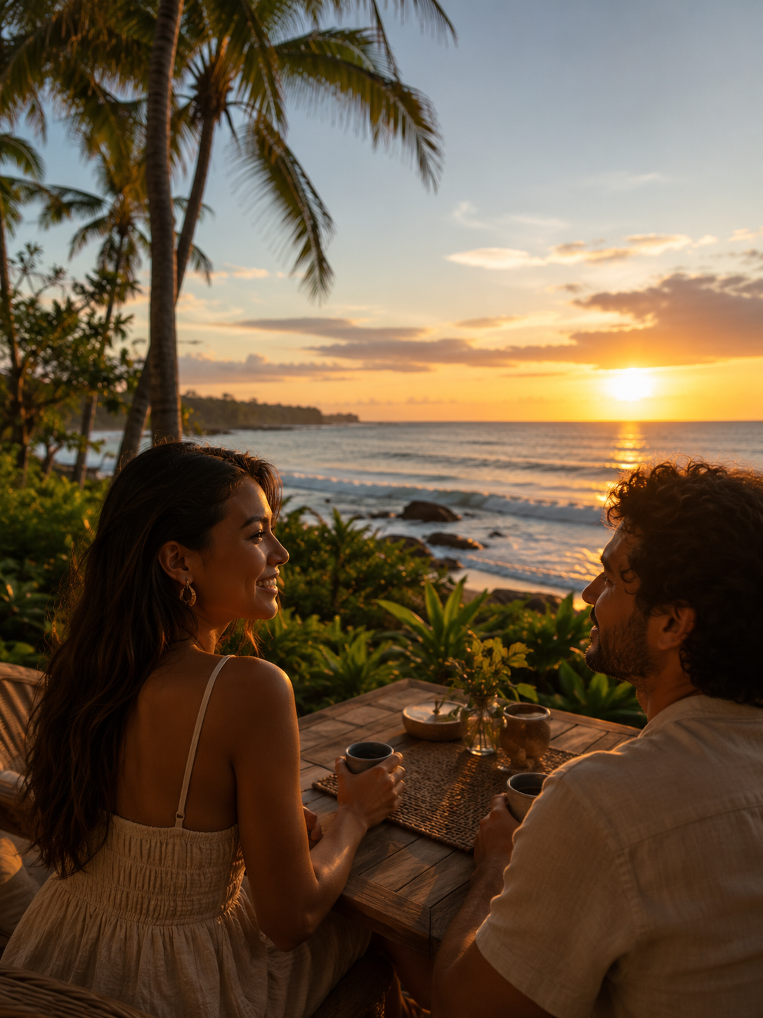 Woman looking out over Costa Rica's Caribbean Coast with tropical greenery and ocean views