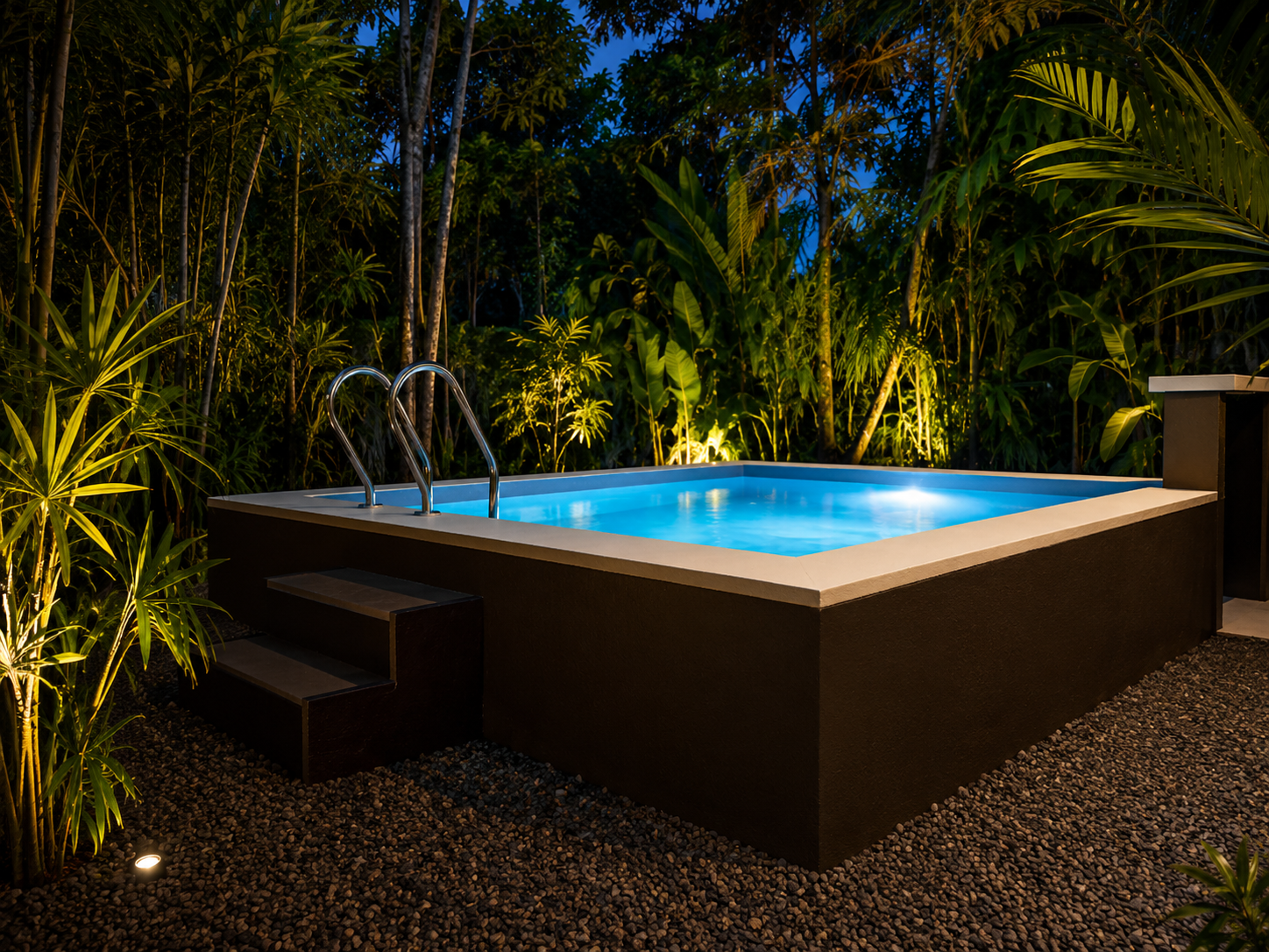 Private pool at Cabinas Kiamimi at night