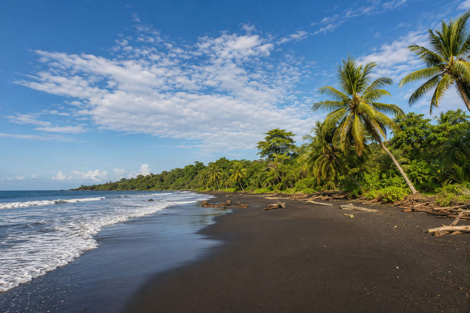 Costa Rica Caribbean beach with palms and blue water near Puerto Viejo communities
